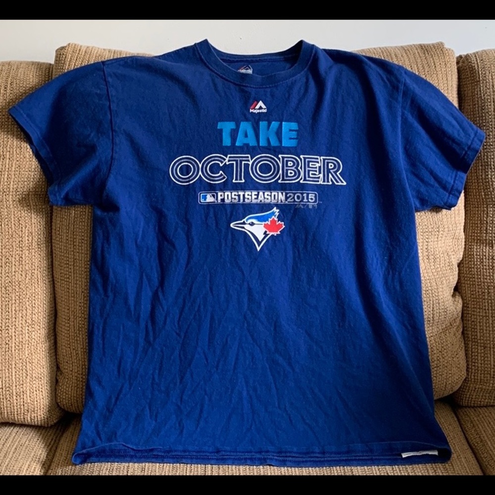 Toronto Blue Jays Mens Majestic Tee - MEDIUM - Take October Shirt MLB - Baseball